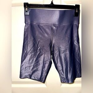 Carbon38 women’s metallic silver Blue Bike Shorts S gym activewear athleisure